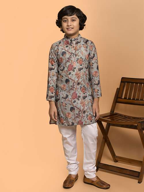 boys printed mandarin neck kurta pyjama set - 21787225 - Very Small Image - 1