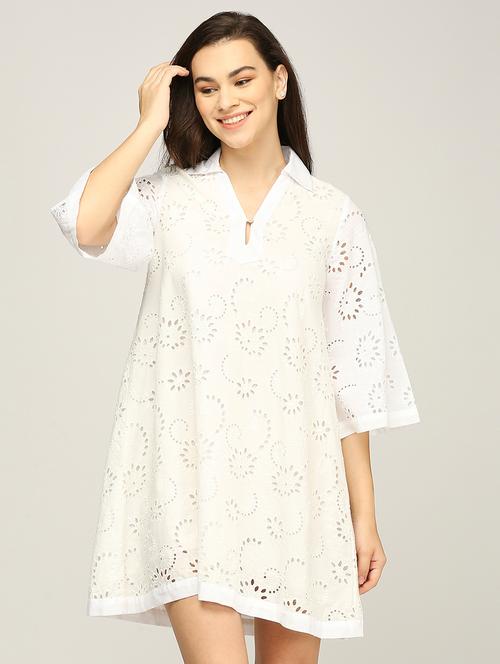 women collared a-line schiffli dress - 21840431 - Very Small Image - 1
