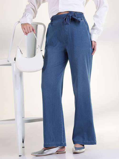 women solid high rise straight trouser - 21843335 - Very Small Image - 1