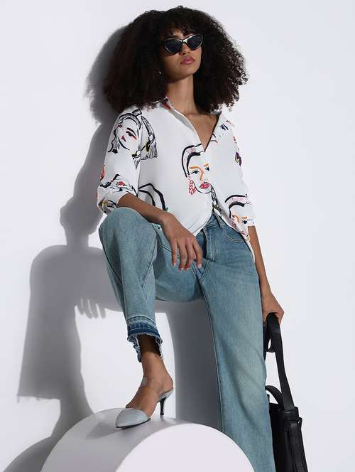 women printed collared oversized shirt - 21843468 - Very Small Image - 1