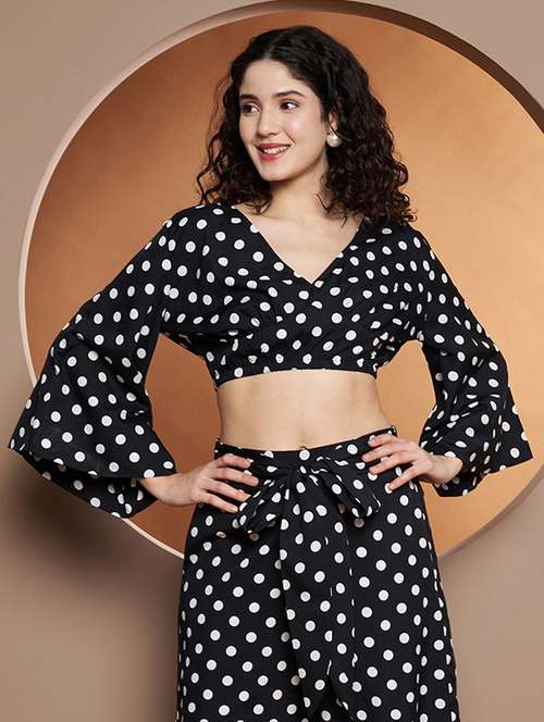 women polka doted bell sleeves crop top - 21853414 - Very Small Image - 1
