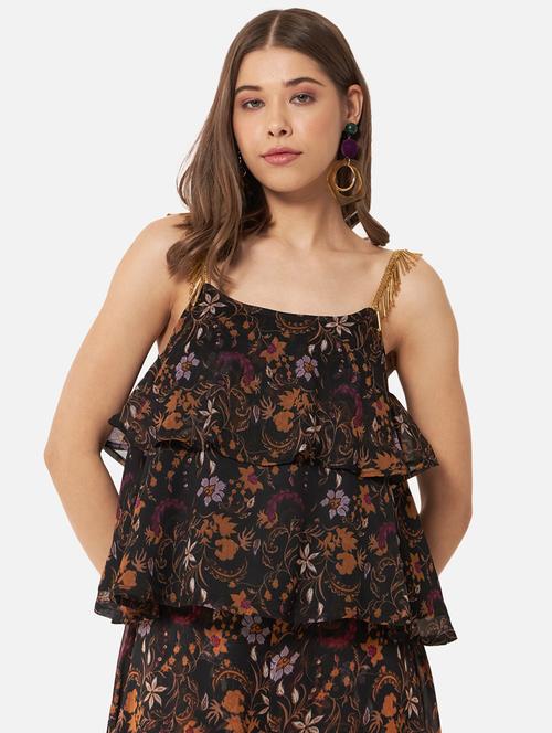 women printed shoulder strap layered top - 21864004 - Very Small Image - 1