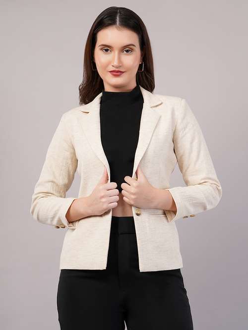 women solid long sleeves single breasted blazer - 21905163 - Very Small Image - 1