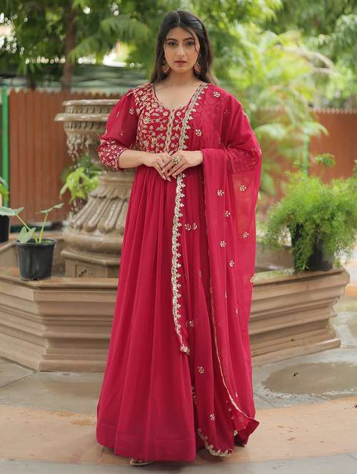 women embroidered three quarter sleeve anarkali kurta dupatta set - 21908512 - Very Small Image - 1
