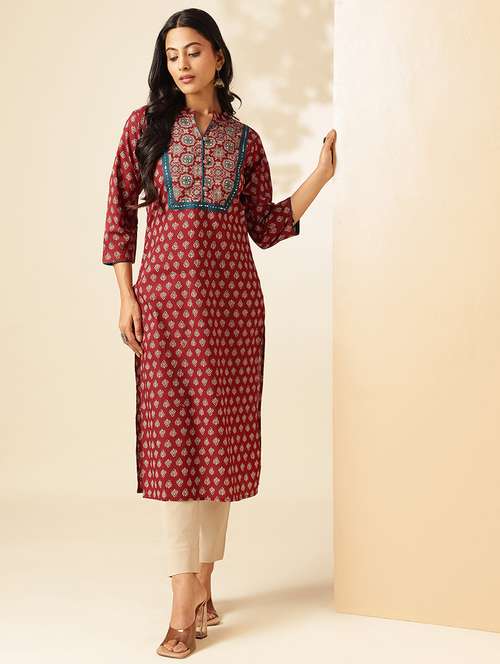 women three quarter sleeve straight kurta - 21909587 - Very Small Image - 1