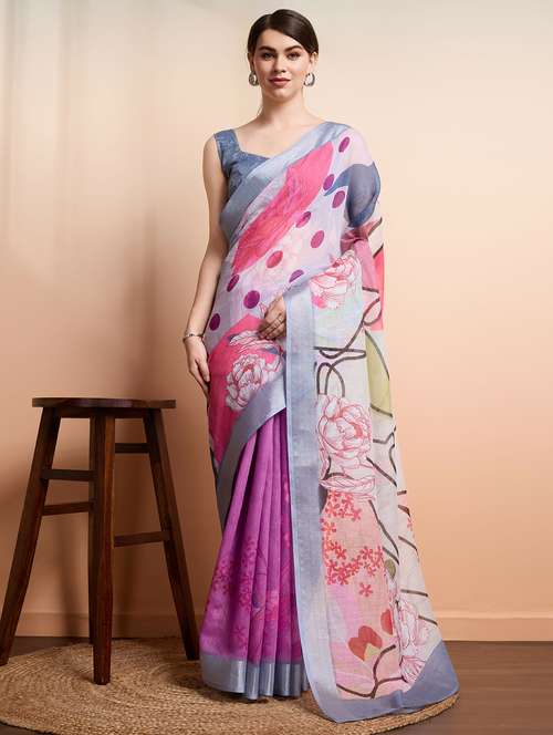 women printed casual wear saree with blouse - 21912129 - Very Small Image - 1