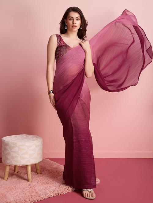 women ombre printed ready to wear saree with blouse - 21912256 - Very Small Image - 1