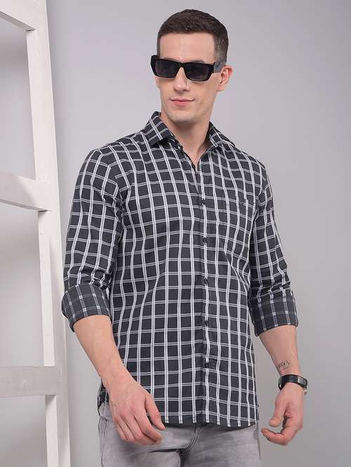 men checkered long sleeve slim fit casual shirt - 21914278 - Very Small Image - 1