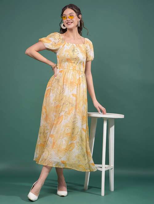 women printed puff sleeves a-line dress - 21916023 - Very Small Image - 1