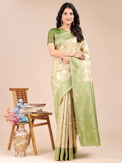 women paisley banarasi saree with blouse - 21924599 - Very Small Image - 1