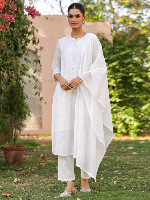 women three quarter sleeve kurta pant with dupatta set - 21925652 - Very Small Image - 1