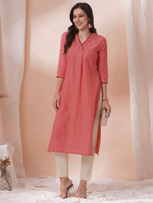 women three quarter sleeve straight kurta - 21925767 - Very Small Image - 1