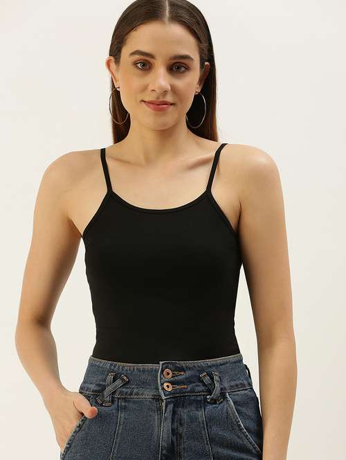 women solid shoulder strap tank top - 21930454 - Very Small Image - 1