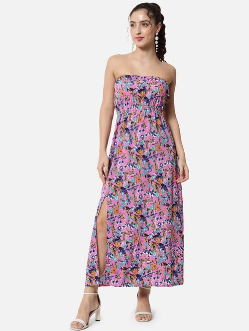 women printed sleeveless side slit tube dress - 21931426 - Very Small Image - 1