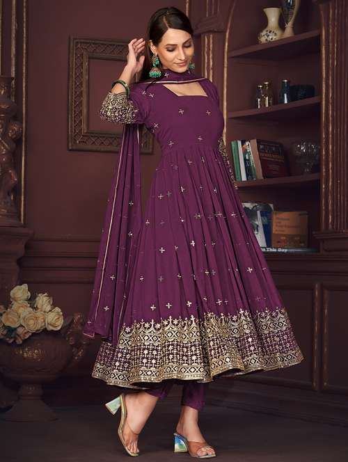 women embroidered semi-stitched anarkali suit set - 21934021 - Very Small Image - 1