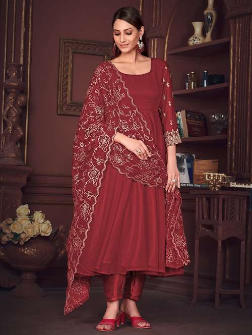 women embroidered semi-stitched anarkali suit set - 21934023 - Very Small Image - 1