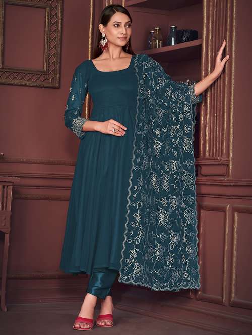 women embroidered semi-stitched anarkali suit set - 21934027 - Very Small Image - 1