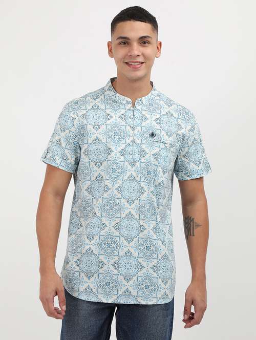men printed mandarin neck short kurta - 21943072 - Very Small Image - 1