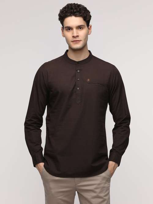 men solid mandarin neck short kurta - 21943076 - Very Small Image - 1