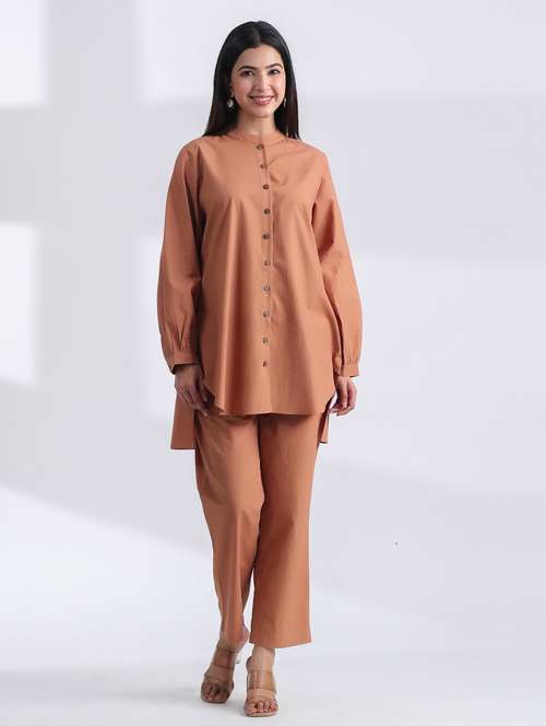 women solid long sleeve ethnic co ord set - 21954619 - Very Small Image - 1