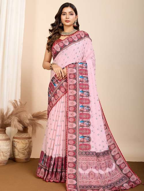 women printed casual wear saree with blouse - 21960239 - Very Small Image - 1
