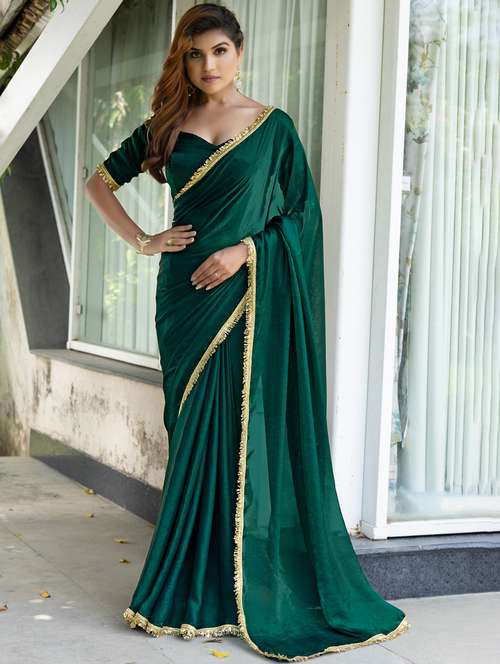 women solid with embellished bordered saree with blouse - 21962548 - Very Small Image - 1
