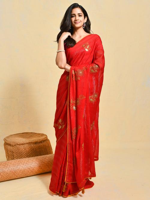 women striped embroidered saree with blouse - 21965566 - Very Small Image - 1