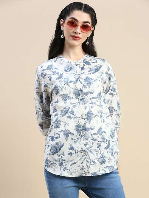 women printed mandarin collar shirt - 21966174 - Very Small Image - 1