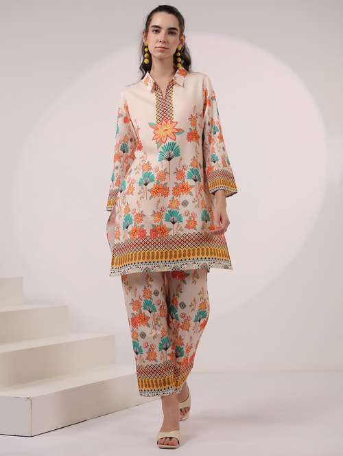 women three quarter sleeve ethnic co-ord set - 21969765 - Very Small Image - 1