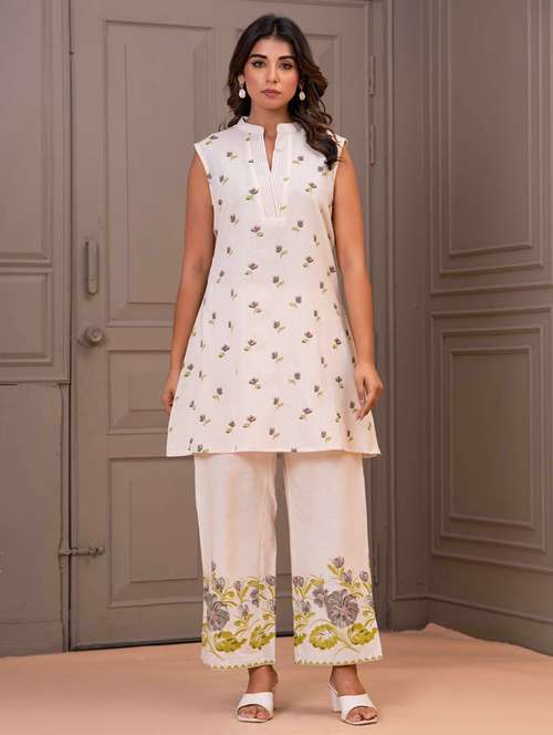 women off white sleeveless regular fit ethnic co-ord set - 21969778 - Very Small Image - 1