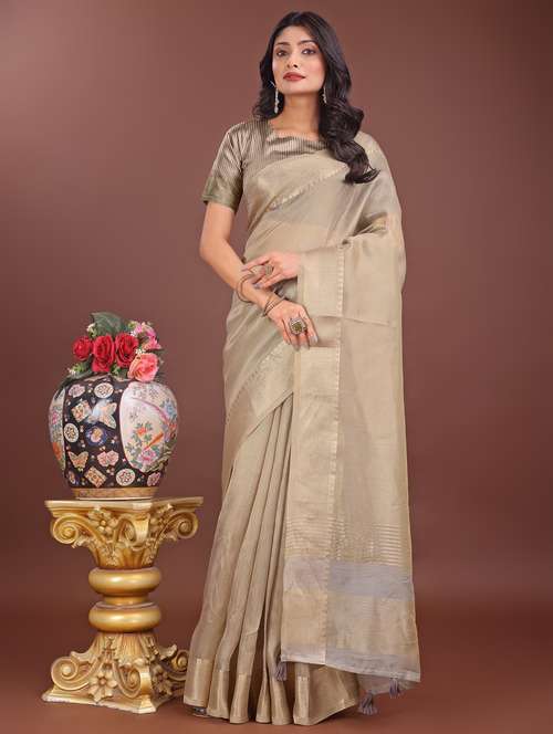 women solid with bordered saree with blouse - 21969896 - Very Small Image - 1