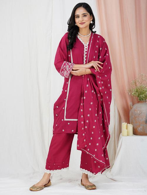 women three quarter sleeve kurta pant with dupatta set - 21975194 - Very Small Image - 1