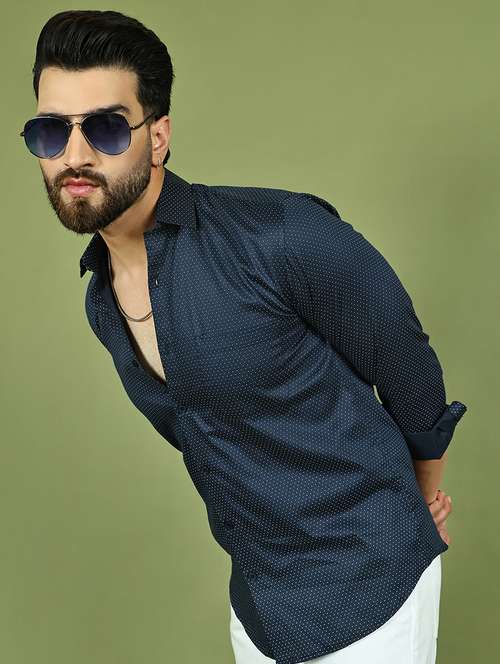 men polka dot long sleeve regular fit casual shirt - 21977631 - Very Small Image - 1
