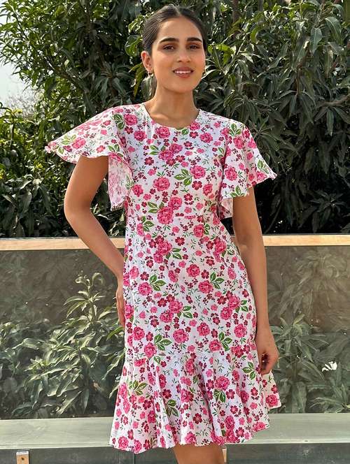 women floral printed flared sleeve tiered dress - 21981788 - Very Small Image - 1
