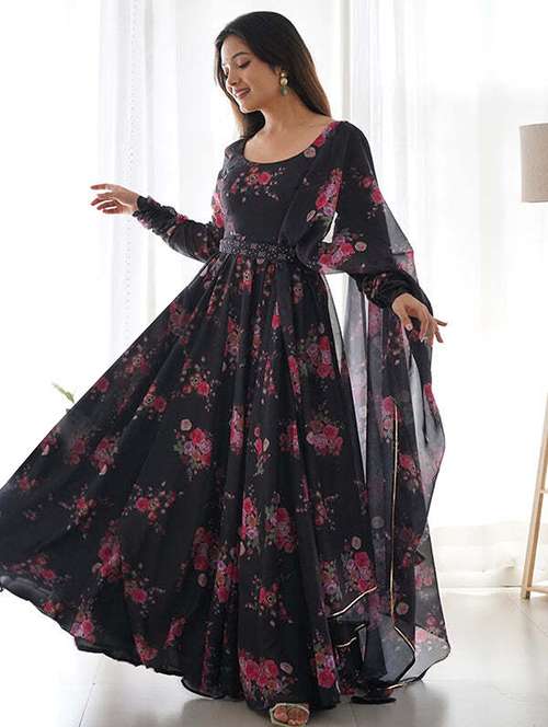 women floral print anarkali kurta and dupatta set - 21983148 - Very Small Image - 1