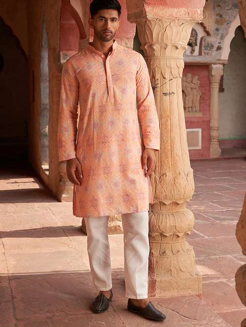 peach rayon kurta pyjama ethnic wear set - 21986009 - Very Small Image - 1