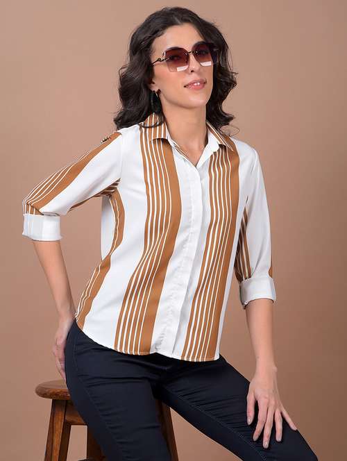 women striped collared long sleeve shirt - 21986083 - Very Small Image - 1