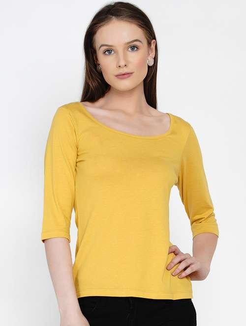womensolid round neck regular top - 21996396 - Very Small Image - 1