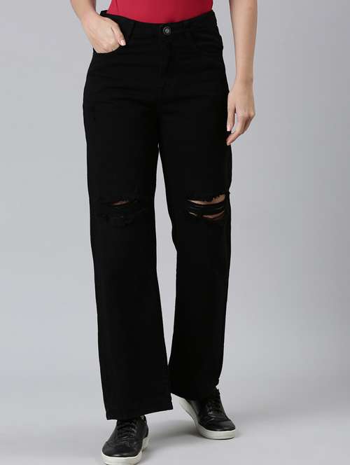 women slash knee straight fit jean - 21997122 - Very Small Image - 1