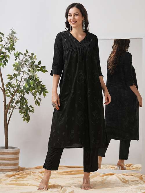 women printed three quarter sleeve a-line kurta - 21997244 - Very Small Image - 1