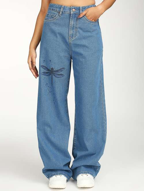 women solid high rise baggy jean - 21997900 - Very Small Image - 1