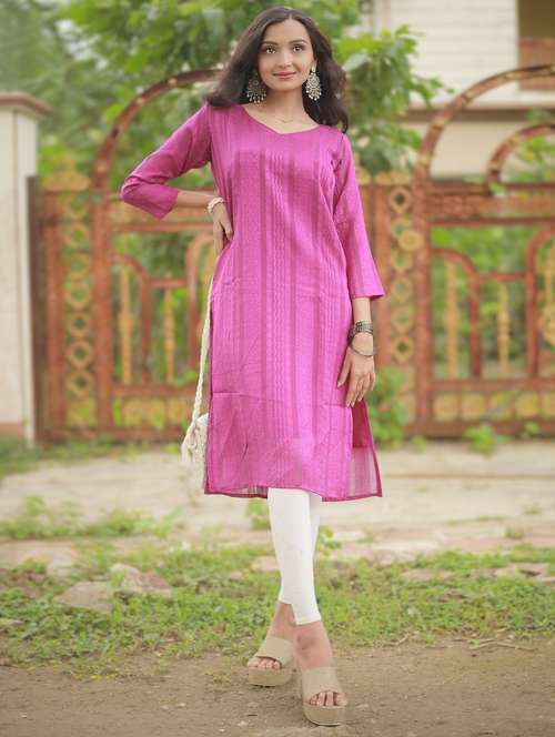 women self design three quarter sleeve straight kurta - 21999974 - Very Small Image - 1