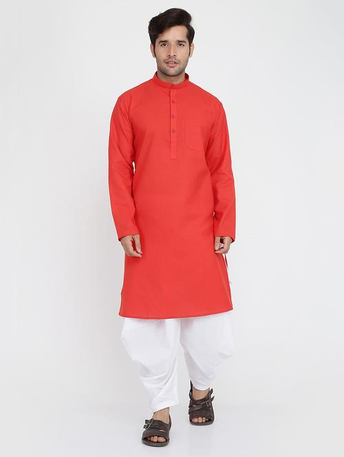 men solid mandarin neck dhoti kurta ethnic wear set - 22000655 - Very Small Image - 1