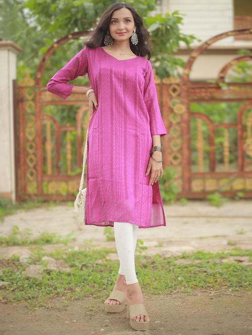 women self design three quarter sleeve straight kurta - 22003726 - Very Small Image - 1