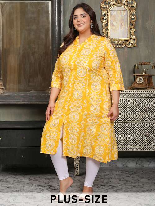 women plus size printed three quarter sleeve a-line kurta - 22003767 - Very Small Image - 1