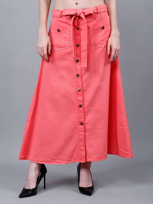 women solid mid rise a-line skirt - 22004901 - Very Small Image - 1