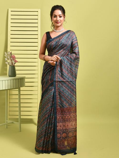 women printed casual wear saree with blouse - 22014374 - Very Small Image - 1
