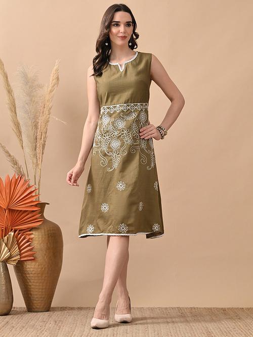 women embroidered sleeveless a-line dress - 22017612 - Very Small Image - 1