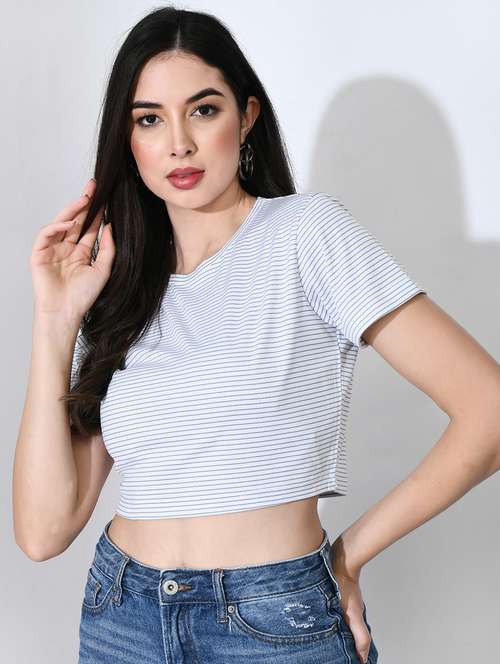 women striped short sleeve crop top - 22028379 - Very Small Image - 1
