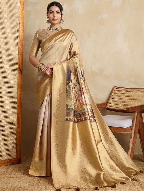 women printed bordered saree with blouse - 22030037 - Very Small Image - 1